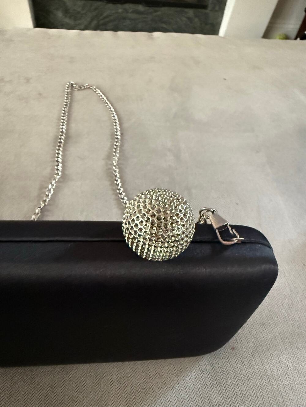 Nina Black Evening Clutch Rhinestone Ball Clasp Chain Strap Kimberly-S NWT